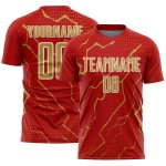 Lightning Custom Jersey Soccer Uniform Gold-White Old Red Sports Sublimation Lightning Custom Jersey Soccer Uniform Gold-White Old Red Sports Sublimation