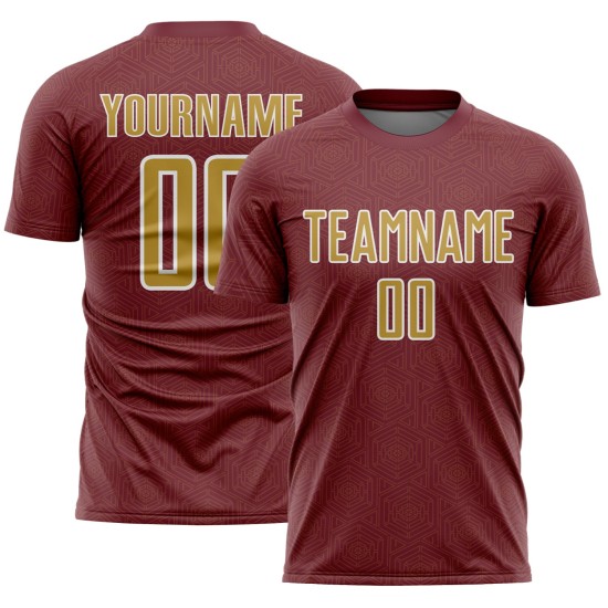 Soccer Sublimation Shape Burgundy Uniform Old Gold-White Custom Jersey Sports Geometric