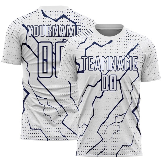Jersey Custom Sports Sublimation Soccer White Lightning Navy Uniform Jersey Custom Sports Sublimation Soccer White Lightning Navy Uniform